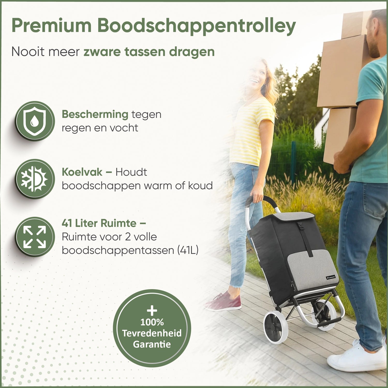 Floressa Boodschappentrolley met Koelvak 45L – Opvouwbaar – Steekwagenfunctie – Haak voor Winkelwagen