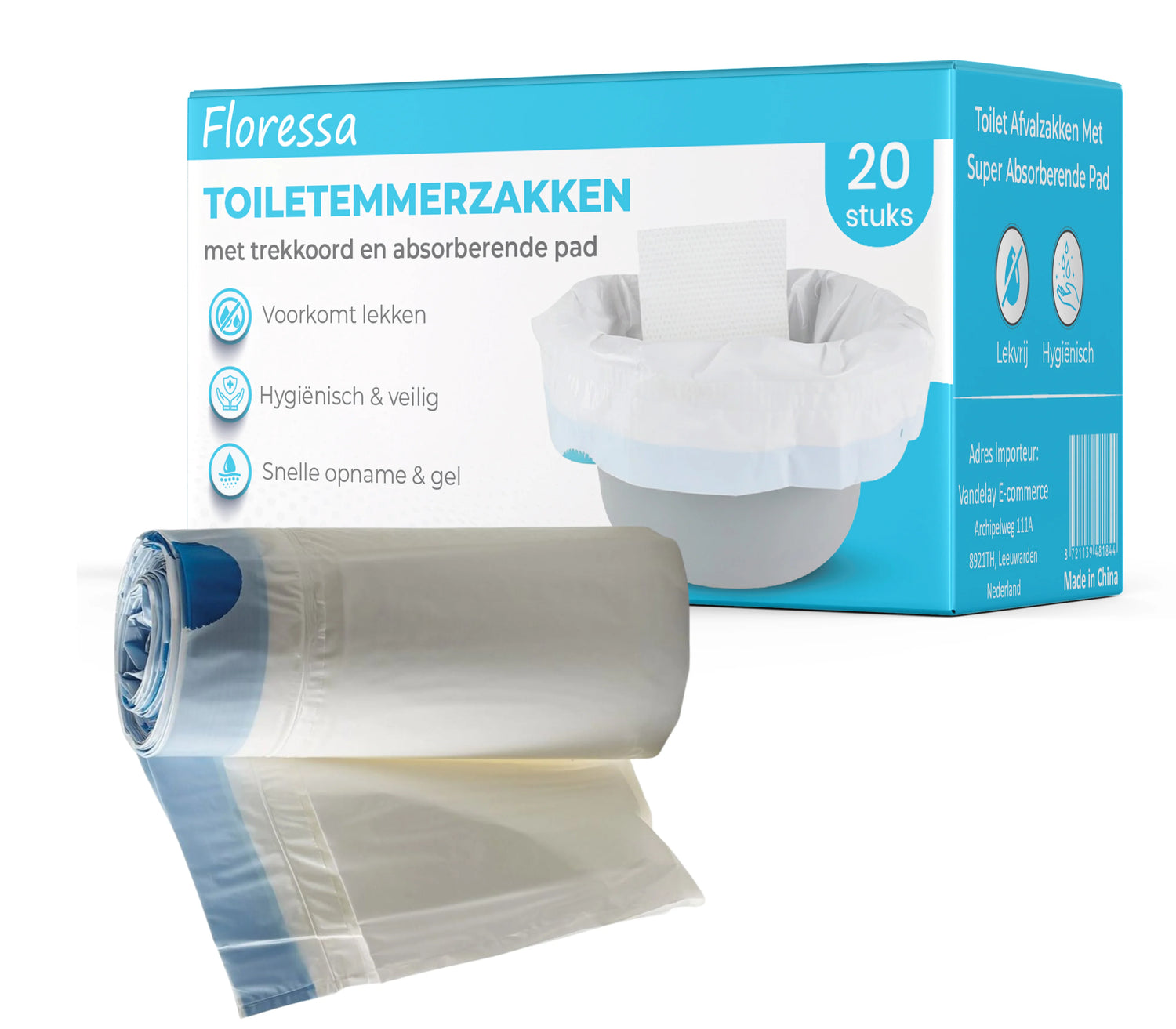 Floressa toiletemmerzakken met absorberende pads voor toiletemmer en toiletstoel